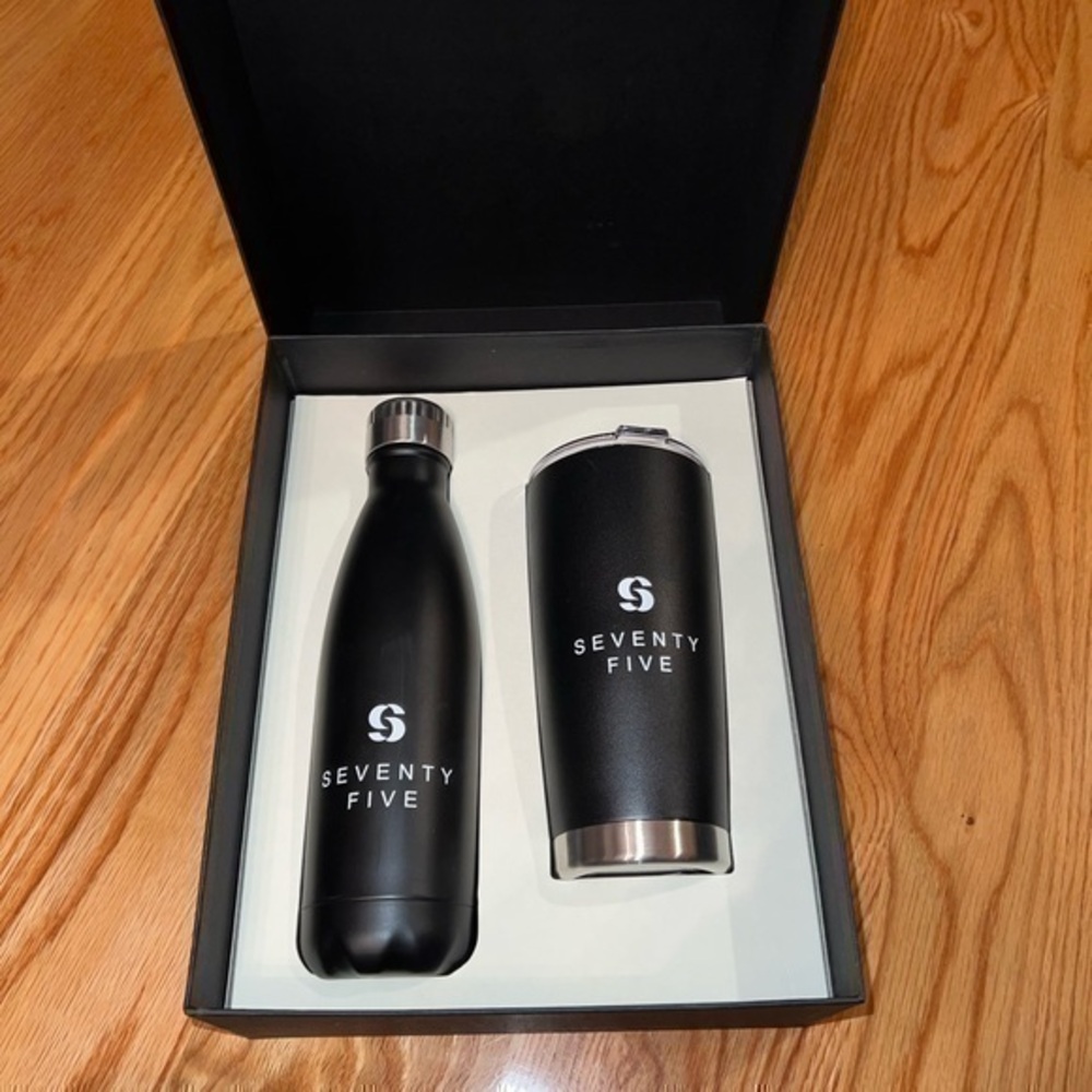 NWT Seventy five black tumblr and steel bottle